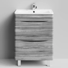 Тумба Адель 60 напольный, Лиственница структурная контрастно-серая ПВХ 64202 Vodok с раковиной в комплекте
