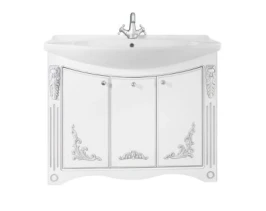 Тумба Кармен 105 напольный, патина серебро, белая, двери Vodok с раковиной в комплекте