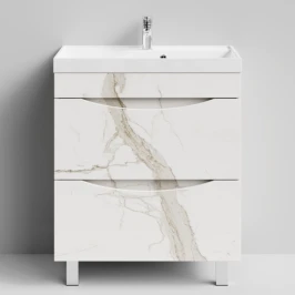 Тумба Лайт 70 напольный, Мрамор Белый натур милк ПВХ 2537 Vodok с раковиной в комплекте
