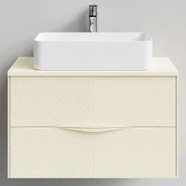 Тумба Липс 80, пример RAL 1015 Светлая слоновая кость, матовая, 2 ящика, подвесной Vodok с раковиной в комплекте