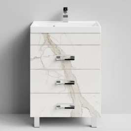 Тумба Орландо 60 напольный, Мрамор Белый натур милк ПВХ 2537 Vodok с раковиной в комплекте