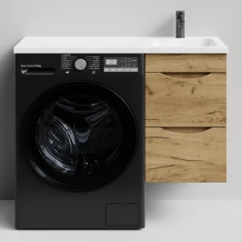 Тумба Смайл 100 подвесной, под стиральную машину, правая, Дуб Тортуга ПВХ 2357-43 Vodok с раковиной в комплекте