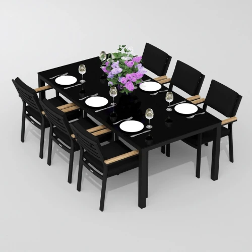 Обеденная группа CANA  BONTA  каркас карбон / стол стекло 220 / ткань черная