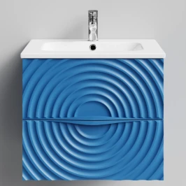 Тумба Эйфория 60 F1, пример RAL 5019 Капри синий, матовая, 2 ящика, подвесной Vodok с раковиной в комплекте