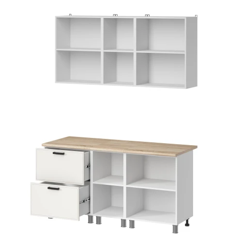 Готовый кухонный гарнитур МК Аленушка 1,6м в.4 Магнолия Молочный,скоба черный,сонома