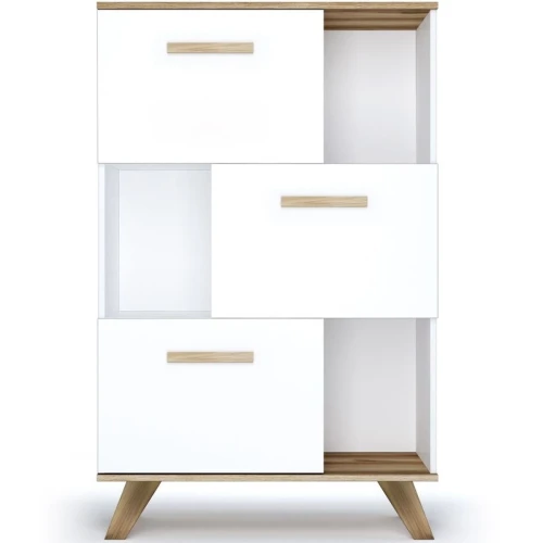 Шкаф низкий с нишами Вега Скандинавия, белый глянец