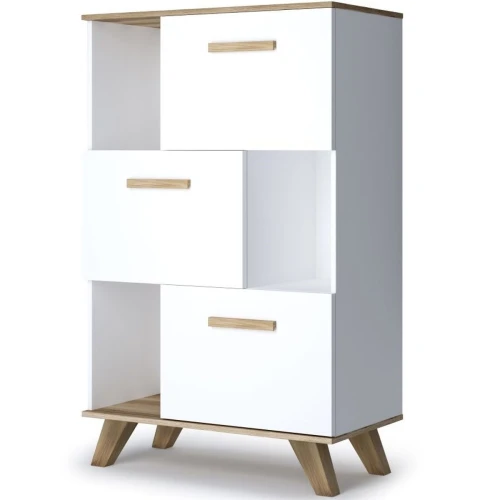 Шкаф низкий с нишами Вега Скандинавия, белый глянец