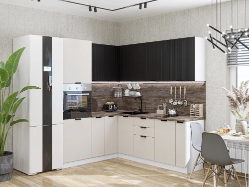 Модульная угловая кухня Евро Лайн-04 Агат/Антрацит Агат/Антрацит 2140*1800/2150*600