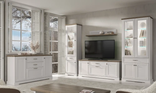 TOSCANA NEW, Шкаф с витриной 2V2D1S. Цвет ПЕРСИДСКИЙ ЖЕМЧУГ/КАНЬОН