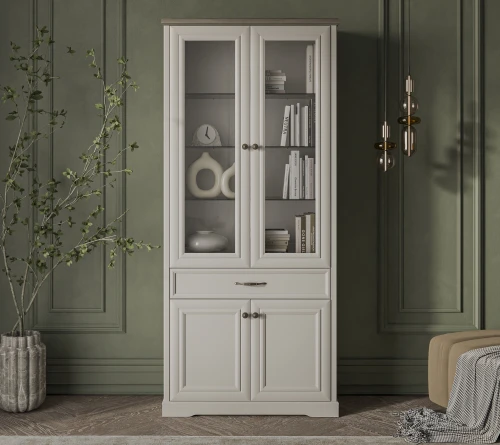 TOSCANA NEW, Шкаф с витриной 2V2D1S. Цвет ПЕРСИДСКИЙ ЖЕМЧУГ/КАНЬОН