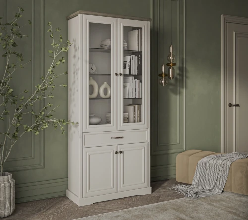 TOSCANA NEW, Шкаф с витриной 2V2D1S. Цвет ПЕРСИДСКИЙ ЖЕМЧУГ/КАНЬОН