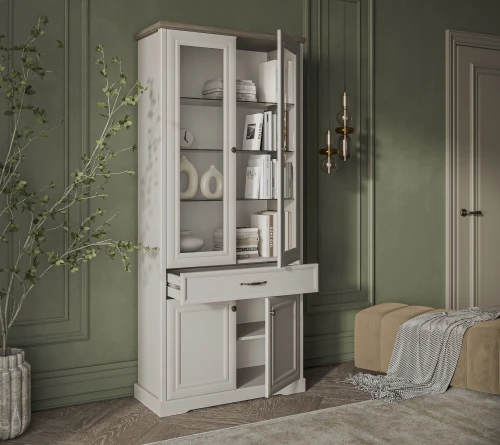 TOSCANA NEW, Шкаф с витриной 2V2D1S. Цвет ПЕРСИДСКИЙ ЖЕМЧУГ/КАНЬОН