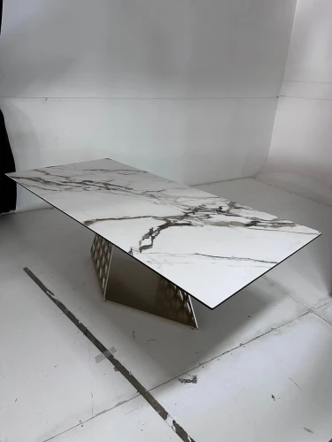 Стол ENNA 220 KL-188 Контрастный мрамор матовый, итальянская керамика/ каркас цвета шампань, ®DISAUR