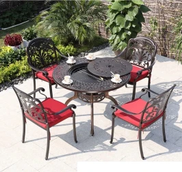Обеденный комплект из литого алюминия стол Барбекю-4(122см) + 4 кресла Марбелья