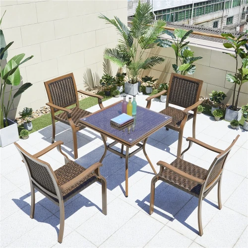 Уличная мебель из литого алюминия/иск. ротанг  Стол квадратный 80х80  + 4 Кресла