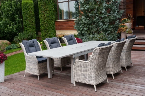 Набор: ГАРДА раскладной обед. стол + 6 кресел БЕРГАМО (цвет серый)