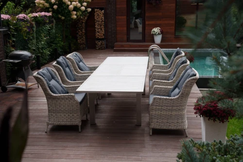 Набор: ГАРДА раскладной обед. стол + 6 кресел БЕРГАМО (цвет серый)