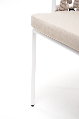 "Диего" стул плетеный из роупа, каркас из стали белый муар, роуп бежевый круглый, ткань бежевая 15052