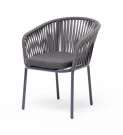 "Бордо" стул плетеный из роупа, каркас алюминий темно-серый (RAL7024) муар, роуп серый 15мм, ткань темно-серая 027