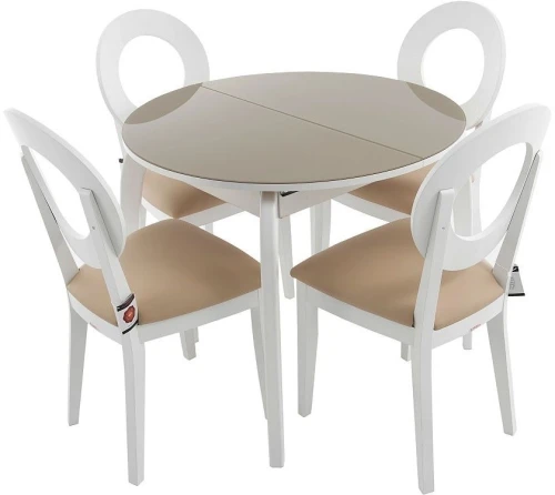 Стол «Ривьера» круг стекло капучино, каркас белый