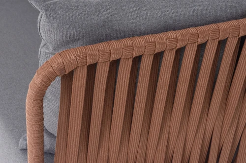 "Багамы" диван 3-местный плетеный из роупа, каркас алюминий бежево-серый (RAL7006) муар, роуп серо-коричневый 23мм, ткань серая