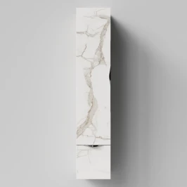 Пенал Марко 30 подвесной, дверь и ящик, ручки Хром, Мрамор Белый натур милк ПВХ 2537, левый