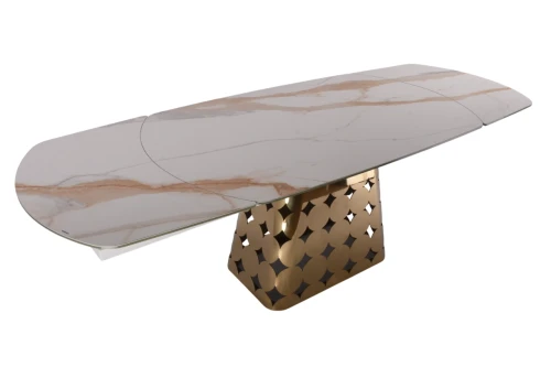 Стол обеденный раскладной Луксор MC3036-150W, 150(+45+45)х90х76 см, белая керамика/золото