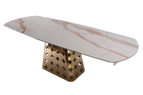 Стол обеденный раскладной Луксор MC3036-150W, 150(+45+45)х90х76 см, белая керамика/золото