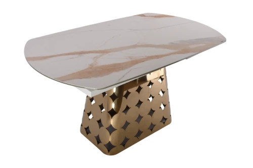 Стол обеденный раскладной Луксор MC3036-150W, 150(+45+45)х90х76 см, белая керамика/золото