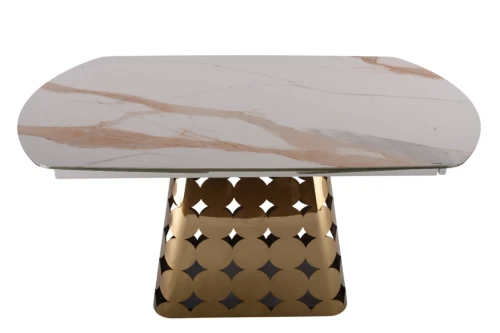 Стол обеденный раскладной Луксор MC3036-150W, 150(+45+45)х90х76 см, белая керамика/золото