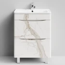 Тумба Адель 60 напольный, Мрамор Белый натур милк ПВХ 2537 Vodok с раковиной в комплекте