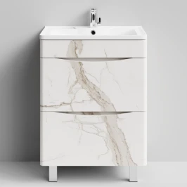 Тумба Адель 60 напольный, Мрамор Белый натур милк ПВХ 2537 Vodok с раковиной в комплекте