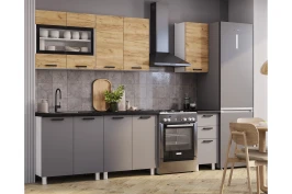 Кухня Крафт 2,0 м тип 2, Графит, Черный янтарь
