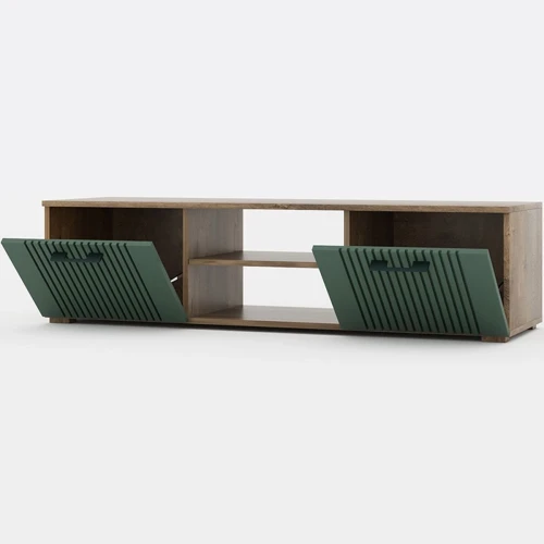 Тумба под ТВ «Монреаль» 2Д КМК 0986.5, дуб канзас/зеленый матовый