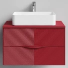 Тумба Липс 80, пример RAL 3004 Пурпурно-красный, матовая, 2 ящика, подвесной Vodok с раковиной в комплекте