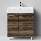 Тумба Мальта 70 напольный, ящики и дверь, Дуб крымский коричневый ПВХ 131005-9005, левый Vodok с раковиной в комплекте