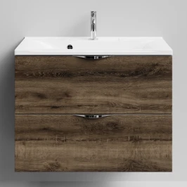 Тумба Марко 75 подвесной, ручки Хром, Дуб крымский коричневый ПВХ 131005-9005 Vodok с раковиной в комплекте