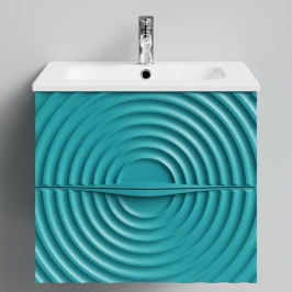 Тумба Эйфория 60 F1, пример RAL 5021 Водная синь, матовая, 2 ящика, подвесной Vodok с раковиной в комплекте