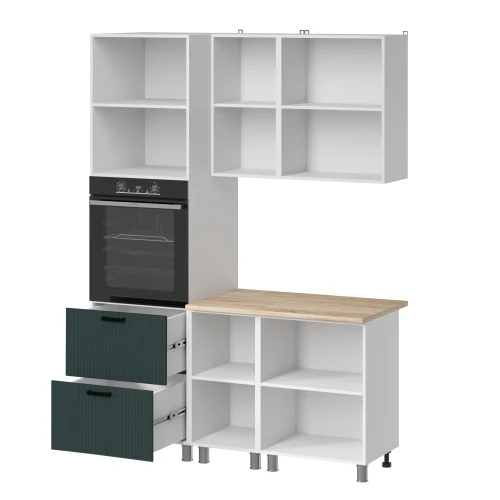 Готовый кухонный гарнитур МК Аленушка 1,6м ПД Лотос Изумруд,скоба антрацит,сонома