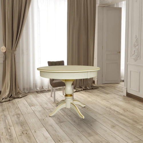 Стол обеденный Моро 04 раздвижной слоновая кость/золото 100/140*100