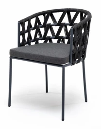 "Диего" стул плетеный из роупа, каркас из стали коричневый (RAL8016) муар, роуп коричневый круглый, ткань темно-серая 027