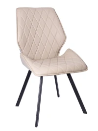 DC233 Стул мягкий поворотный 360, КРЕМОВЫЙ экокожа, каркас металл, черный КВАДРАТ