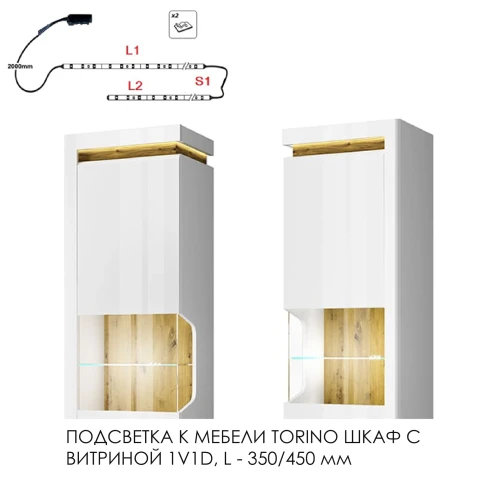 Подсветка для мебели TORINO Шкаф с витриной 1V1D, 350/450