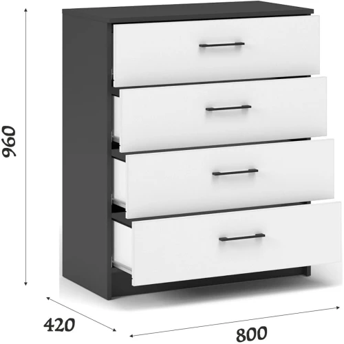 Комод «Чикаго» 4ящ Антрацит/Белый