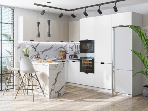 Готовый кухонный гарнитур Евро Лайн-03 Белый/Агат