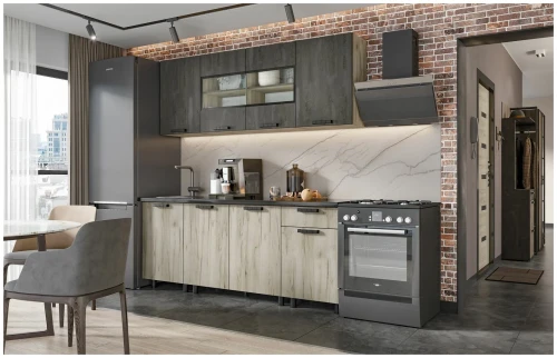 Кухня Эдинбург 2.0 Фасад ЖЕЛЕЗНЫЙ КАМЕНЬ/Корпус ДУБ КРАФТ СЕРЫЙ