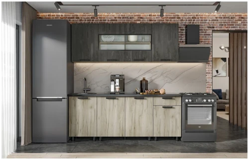 Кухня Эдинбург 2.0 Фасад ЖЕЛЕЗНЫЙ КАМЕНЬ/Корпус ДУБ КРАФТ СЕРЫЙ