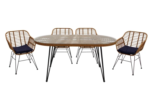 Набор мебели Адриан  арт.GS006/GS007 бежевый,  14 уп.(4 стула Адриан+стол обеден.160 см. 2 уп., каркас черн, ротанг бежевый) "Garden story"