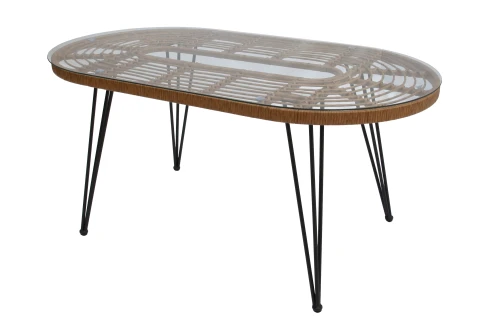 Набор мебели Адриан  арт.GS006/GS007 бежевый,  14 уп.(4 стула Адриан+стол обеден.160 см. 2 уп., каркас черн, ротанг бежевый) "Garden story"