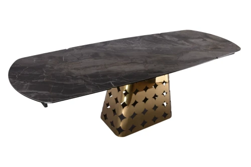 Стол обеденный раскладной Луксор MC3036-150G, 150(+45+45)х90х76 см, серая керамика/золото